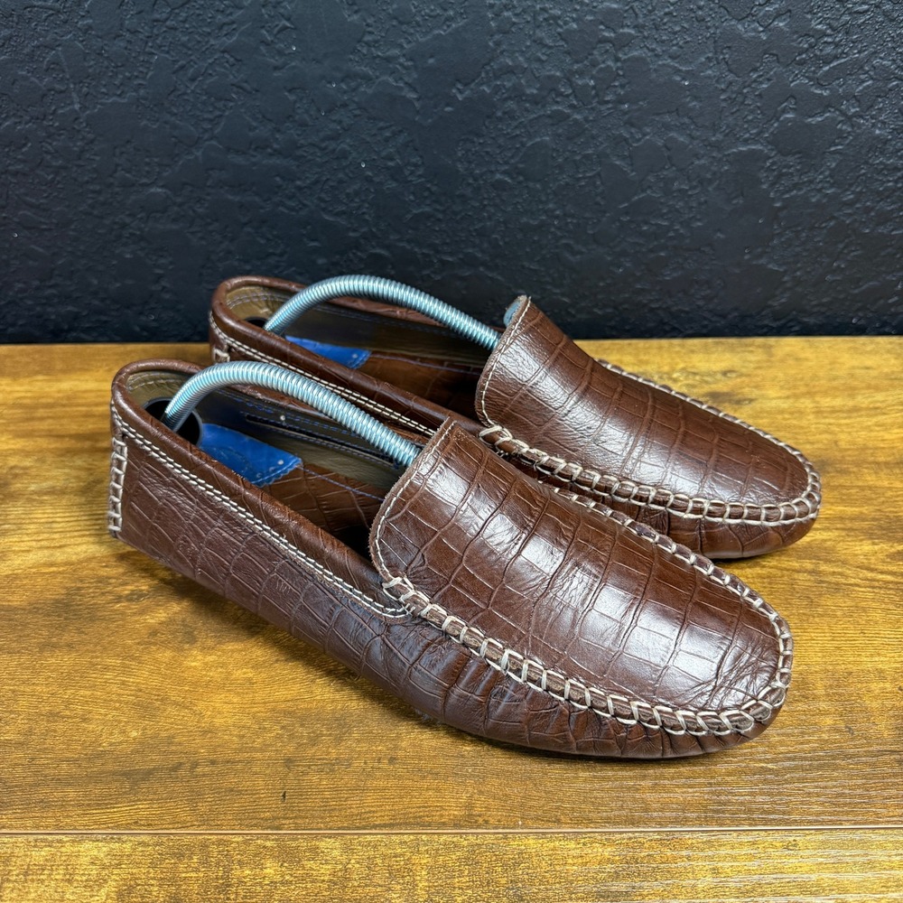 Robert Graham Verrazano Brown Croco Embossed Leather Driving Moccasins Mens 10.5